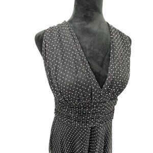 Evan Picone Polka Dot Halter Mesh Dress Women 14 Tank Empire Waist Y2K Babydoll
